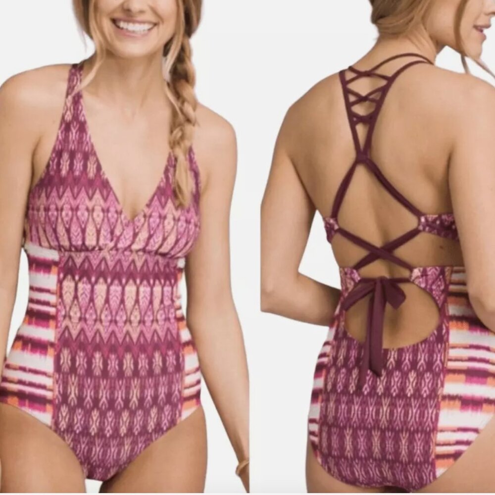 Prana Atalia One Piece Swimsuit in Black Cherry Izabal Women’s Size Small Pink